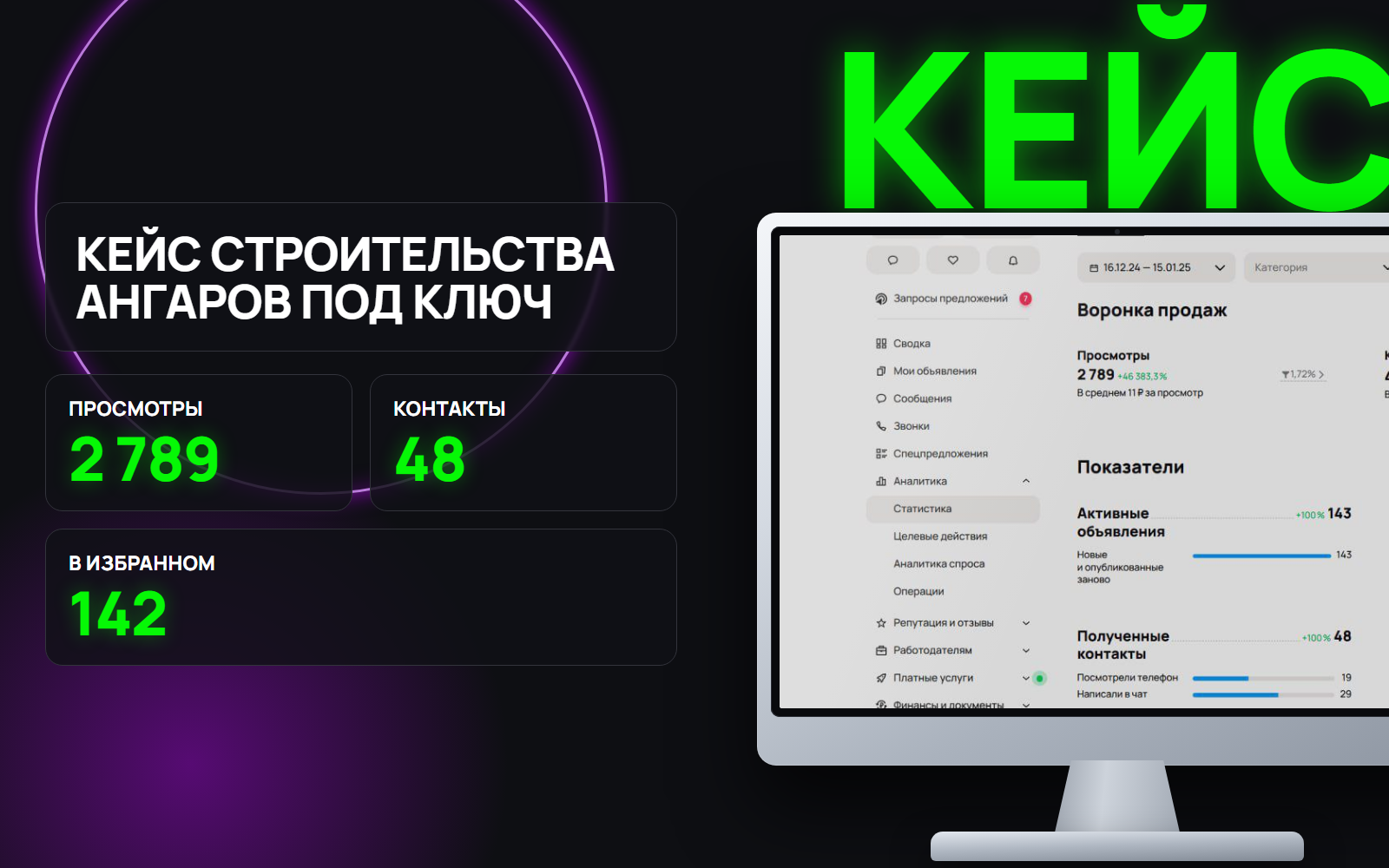 Как получить 25 целевых заявок с Авито для строительства ангаров за месяц и бюджет 30 000 ₽